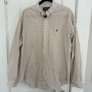 Ralph Lauren Men's Beige and Navy Plaid Shirt
